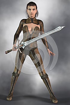 Fantasy Assassin Warrior Woman carrying a sword