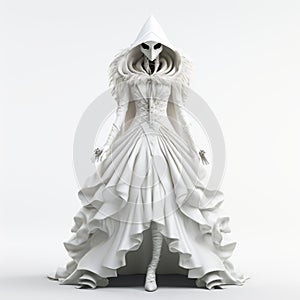 Fantasy Avian-themed 3d Halloween Costume Miniature Sculpture In Monochromatic Symmetry