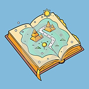 Fantasy background with ancient magic book and map. .