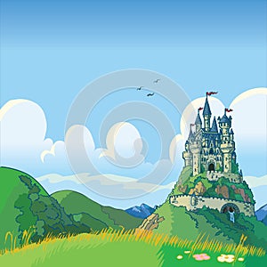 Fantasy background with castle vector cartoon