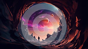 fantasy background of the Galaxy rounded hole the time loop gate
