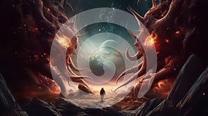 fantasy background of the Galaxy rounded hole the time loop gate