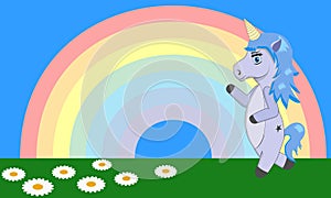 Fantasy background with a little unicorn and a rainbow