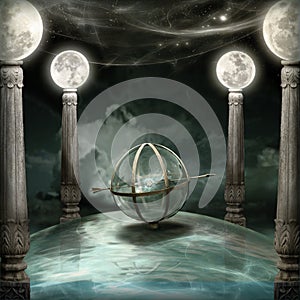 Fantasy background with moon columns and armillary 3