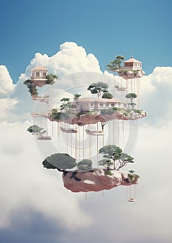 Fantasy background nature landscape tree illustration island cloud grass sky floating