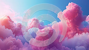 A fantasy background with pink clouds in the sky. Abstract heaven texture with fluffy pastel clouds in blue skies at