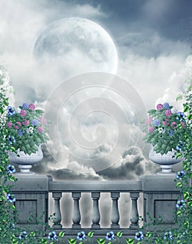 Fantasy balcony with flowers