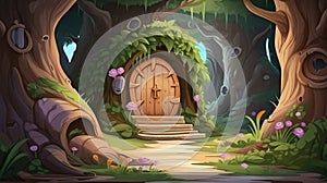 Fantasy beautiful landscape with magic portal in mystic fairy tale forest. fairy door. generative ai