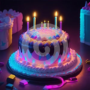 fantasy birthday cake with glowing neon lights