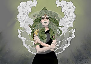 Fantasy book illustration of Gorgona Medusa myths of ancient Greece photo