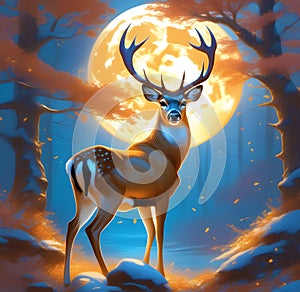 fantasy brown deer along a forest path with blue background generated by ai