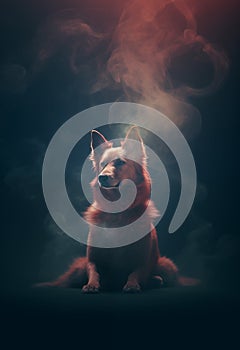 Fantasy brown dog - dog deity - dog god - dark background