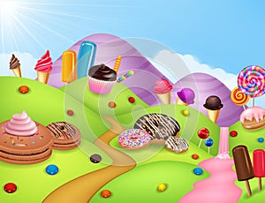 Fantasy candyland with dessrts and sweets