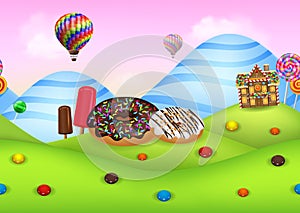 Fantasy candyland with dessrts and sweets