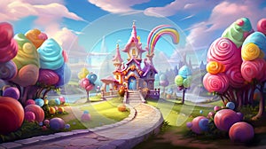 Fantasy candyland world background illustration AI Generated