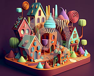 Fantasy cartoon gingerbread houses, generative ai illustration