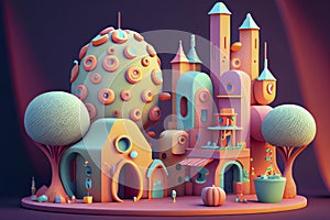 Fantasy cartoon gingerbread houses, generative ai illustration