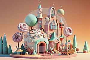 Fantasy cartoon gingerbread houses, generative ai illustration
