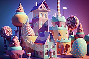 Fantasy cartoon gingerbread houses, generative ai illustration