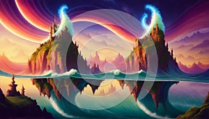 Fantasy Castle city anime art of magestic fortess in fairy land royal background ai generated