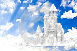 Fantasy castle from clouds in the sky, 3D