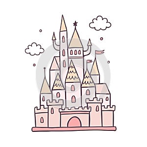 Fantasy castle flat color vector image for kids on white