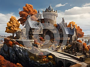 Fantasy castle in the forest, Fantasy landscape, 3d render