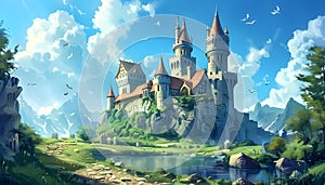 Fantasy castle in a gorgeous landscape