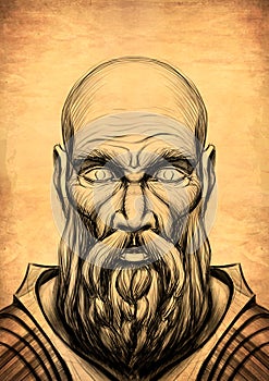 Fantasy character, elderly man, villager, face with a bald head