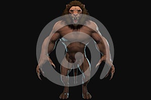 Fantasy character Humanoid Lion in epic pose - 3D render