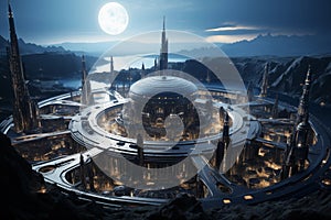 Fantasy city skyline on an alien planet. by generative Ai