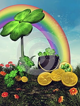 Fantasy clove, rainbow and coins