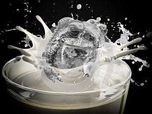 fantasy, collage about a frog in milk.