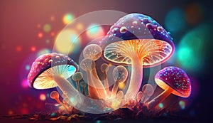 Fantasy color glowing mushrooms. generative ai.