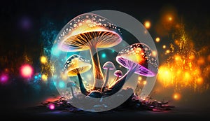 Fantasy color glowing mushrooms. generative ai.