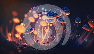 Fantasy color glowing mushrooms. generative ai.