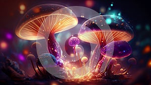 Fantasy color glowing mushrooms. Loop Animation.