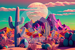 Fantasy colorful landscape with desert and mountains created with generative Ai techonology