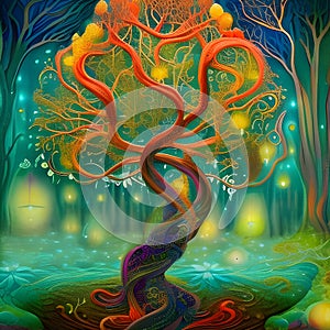 Fantasy colourful tree, AI generative tools