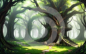 Fantasy concept background of house tree environment in the forest