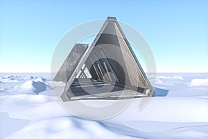 Fantasy concrete tunnel building, triangle tunnel. 3d rendering