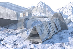 Fantasy concrete tunnel building, triangle tunnel. 3d rendering