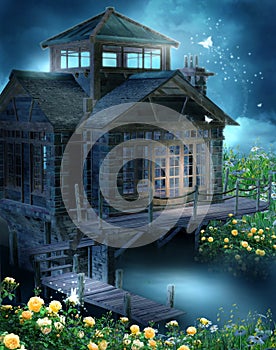 Fantasy cottage with roses