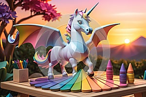 Fantasy Creature Toy: Merging the Whimsy of a Unicorn, the Scales of a Dragon, and the Colors of a Sunset