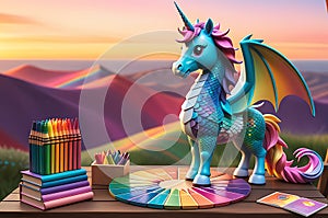 Fantasy Creature Toy: Merging the Whimsy of a Unicorn, the Scales of a Dragon, and the Colors of a Sunset