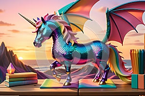 Fantasy Creature Toy: Merging the Whimsy of a Unicorn, the Scales of a Dragon, and the Colors of a Sunset