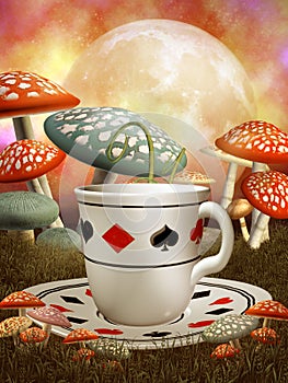 Fantasy cup and mushrooms