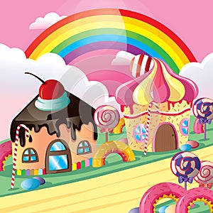 fantasy cupcake houses. Vector illustration decorative design