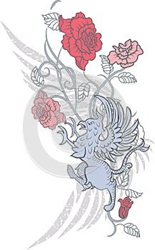 Fantasy design with gryphon and roses