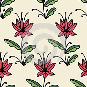 Fantasy doodle floral seamless pattern. Flowers with curls.